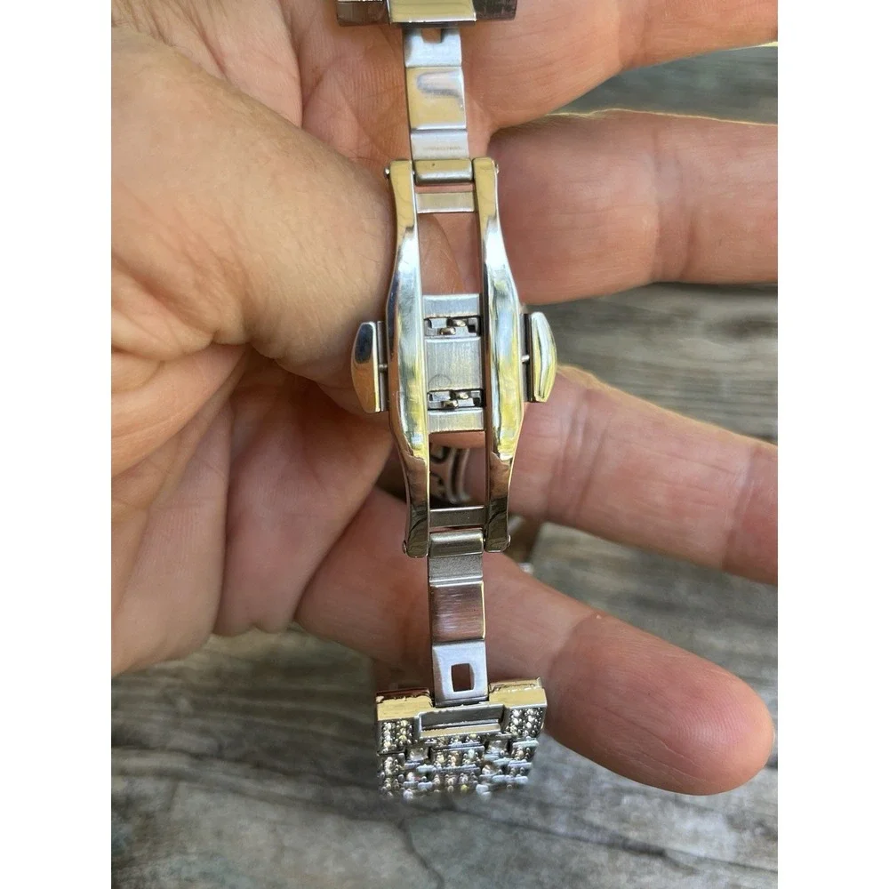 Silver Iced out bust down watch Mens simulated diamonds Stainless Steel